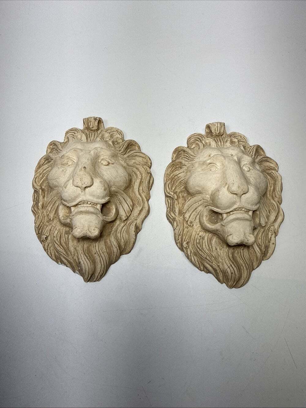 Pair Of Vtg Decorative Wall Plaque Cast Plaster Line Heads Sculptures 4.5” C1
